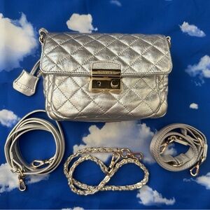 MZ Wallace Small Crosby Lock Crossbody LEATHER Silver